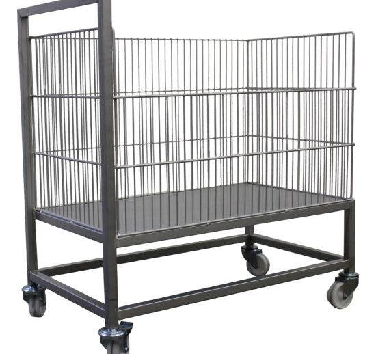 CHARIOT DE CHARGEMENT VIENNOISSERIE INOX, SUR ROULETTES DONT 2 A FREINS D.100 MM