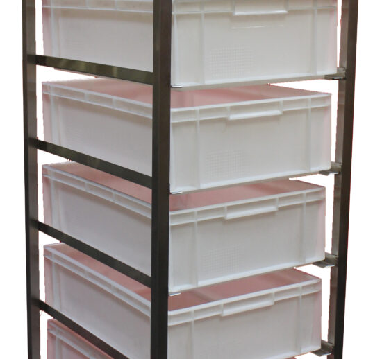 ECHELLE DE DEFOURNEMENT PETIT PAINS, INOX, 7 NIVEAUX, SUR ROULETTES DONT 2 A FREINS D.125 MM