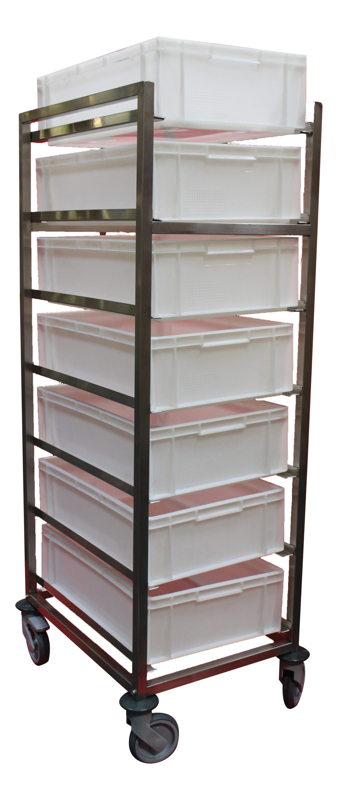 ECHELLE DE DEFOURNEMENT PETIT PAINS, INOX, 7 NIVEAUX, SUR ROULETTES DONT 2 A FREINS D.125 MM