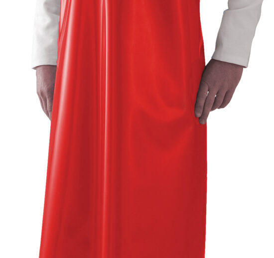 TABLIER ROUGE DE LABORATOIRE POLYURETHANE AVEC OEILLETS THERMO-SOUDES, SOUPLE