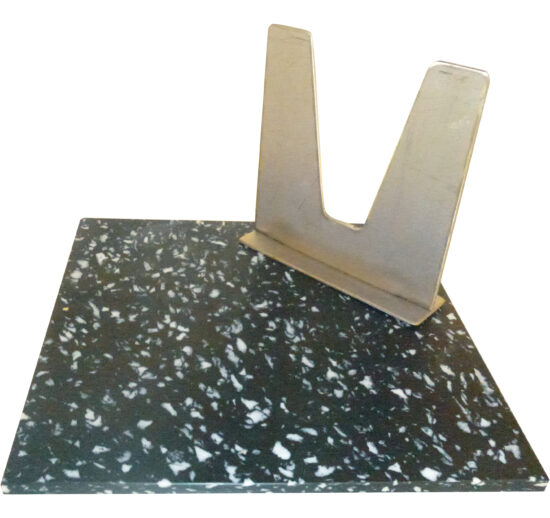 SUPPORT JAMBON INOX 304 EP. 30/10E AVEC PLAQUE POLY MARBRÉE NOIR MOUCHETÉ BLANC