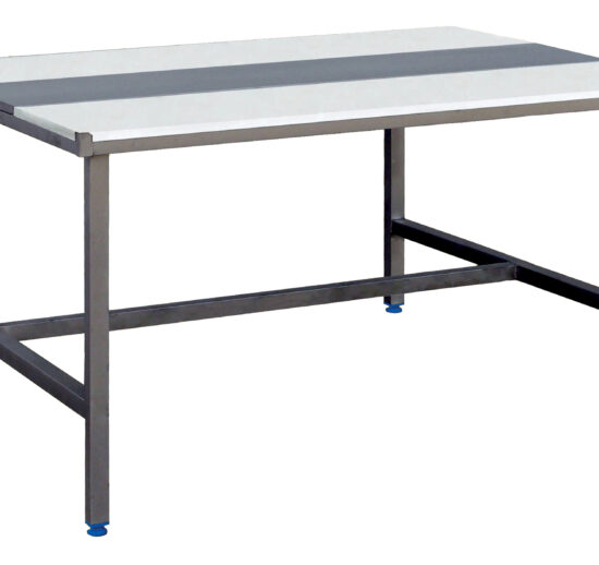 TABLE DECOUPE MIXTE FACE A FACE, CHASSIS INOX 304, ALESE INOX 300 MM AU CENTRE, 2 PLAQUES POLY