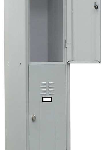ARMOIRE VESTIAIRE MULTICASES, 1 COLONNE 2 CASES SUR PIEDS, FERMETURE A CLE, COULEUR GRIS RAL 7035