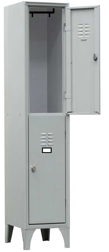 ARMOIRE VESTIAIRE MULTICASES, 1 COLONNE 2 CASES SUR PIEDS, FERMETURE A CLE, COULEUR GRIS RAL 7035