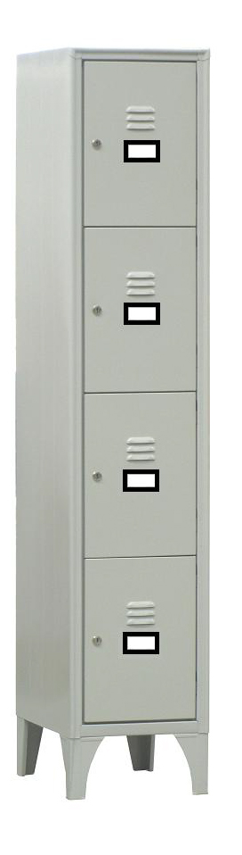 ARMOIRE VESTIAIRE MULTICASES, 1 COLONNE 4 CASES SUR PIEDS, FERMETURE A CLE, COULEUR GRIS RAL 7035
