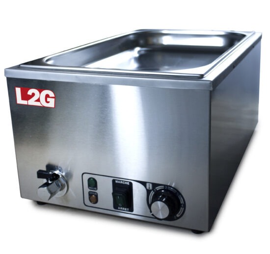 BAIN MARIE INOX GN1/1 POUR BAC P-150 MM, AVEC ROBINET DE VIDANGE, REGLAGE JUSQU'A 90°C