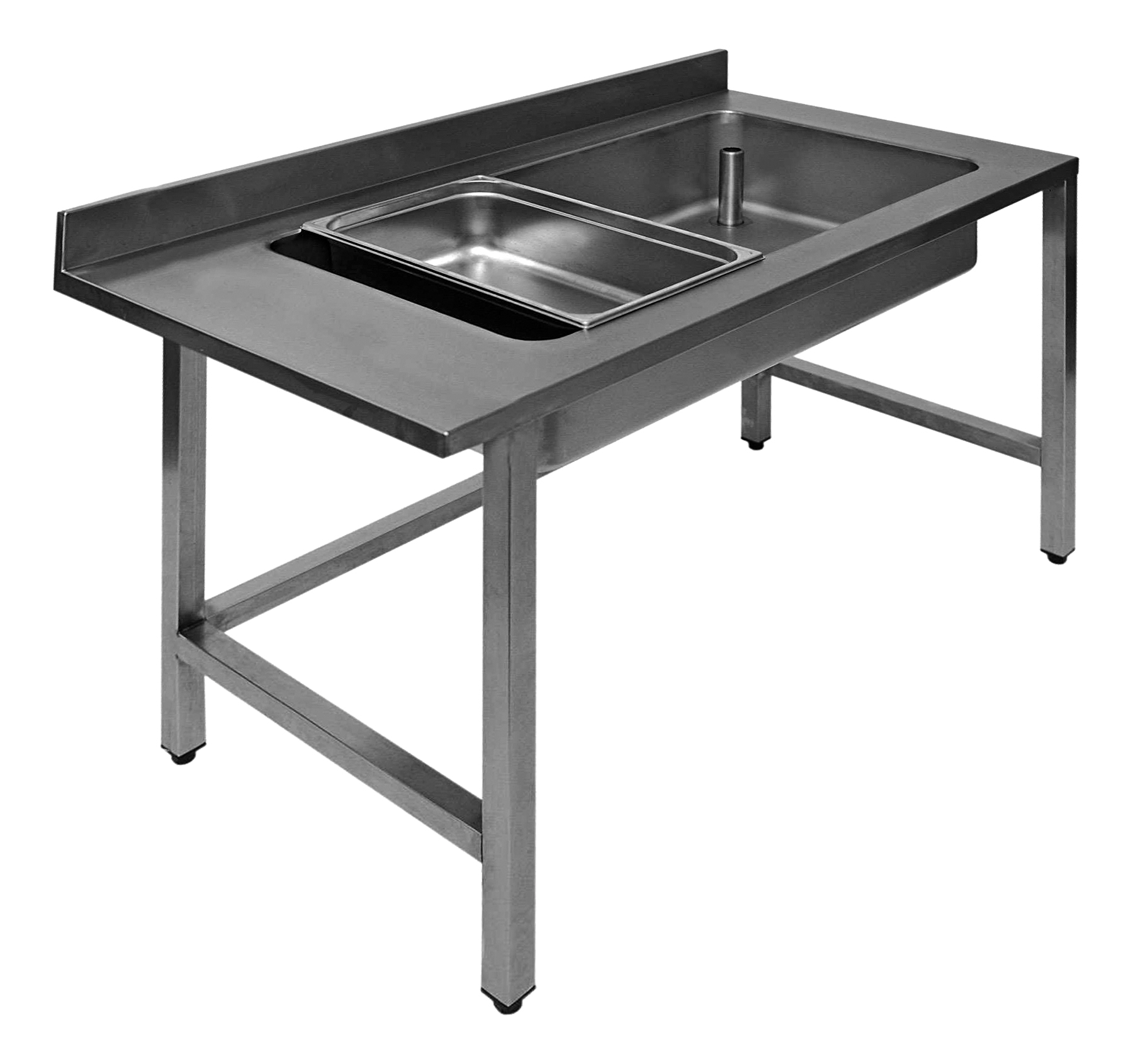 TABLE DE DEBOITAGE INOX 304 ADOSSEE, 1 CUVE 960X510X210 MM POUR 3 BACS GN1/1, PLAGE A DROITE