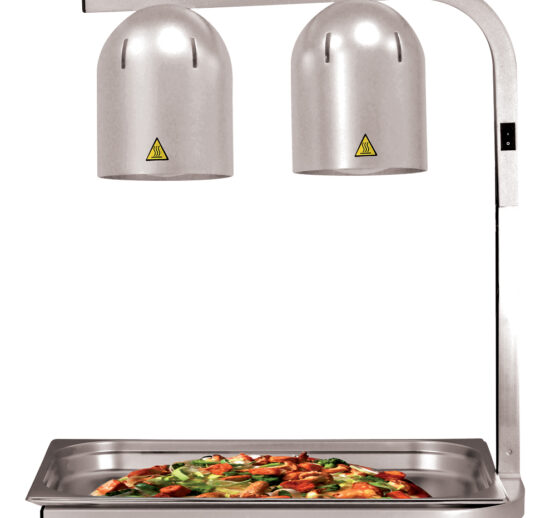 CHAUFFE PLATS 2 LAMPES INFRAROUGES, CONSTRUCTION ALUMINIUM, SANS BAC GASTRO, HAUTEUR REGLABLE
