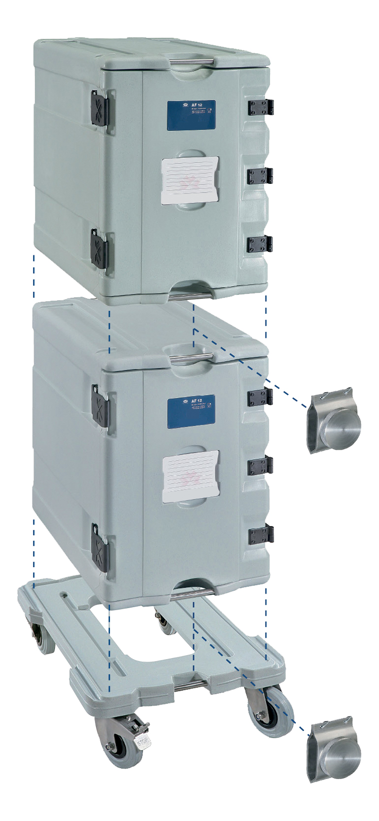ENSEMBLE DE 2 COFFRES ISOTHERMES NEUTRES 12XGN1/1-20 SUPERPOSES, COULEUR GRIS-BLEU,