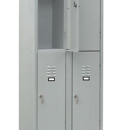 ARMOIRE VESTIAIRE MULTICASES, 2 COLONNES 4 CASES SUR PIEDS, FERMETURE A CLE, COULEUR GRIS RAL 7035