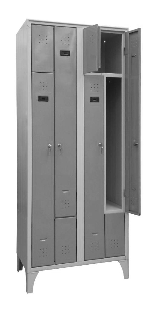 ARMOIRE VESTIAIRE GAIN DE PLACE, TYPE L, 2 COLONNES DE 2 CASES L-400 MM, GRIS RAL 7035