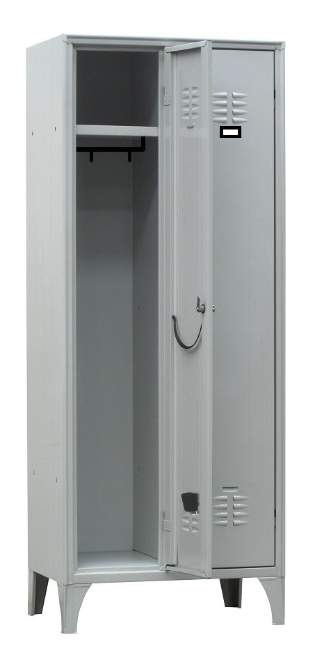 VESTIAIRE INDUSTRIE PROPRE ACIER SUR PIEDS, 2 CASES, COULEUR GRISE RAL7035