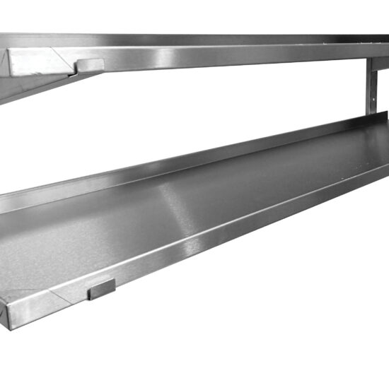 ETAGERE MURALE PLEINE, 2 NIVEAUX, INOX 304, REGLABLE SUR 2 CREMAILLERES H750 MM