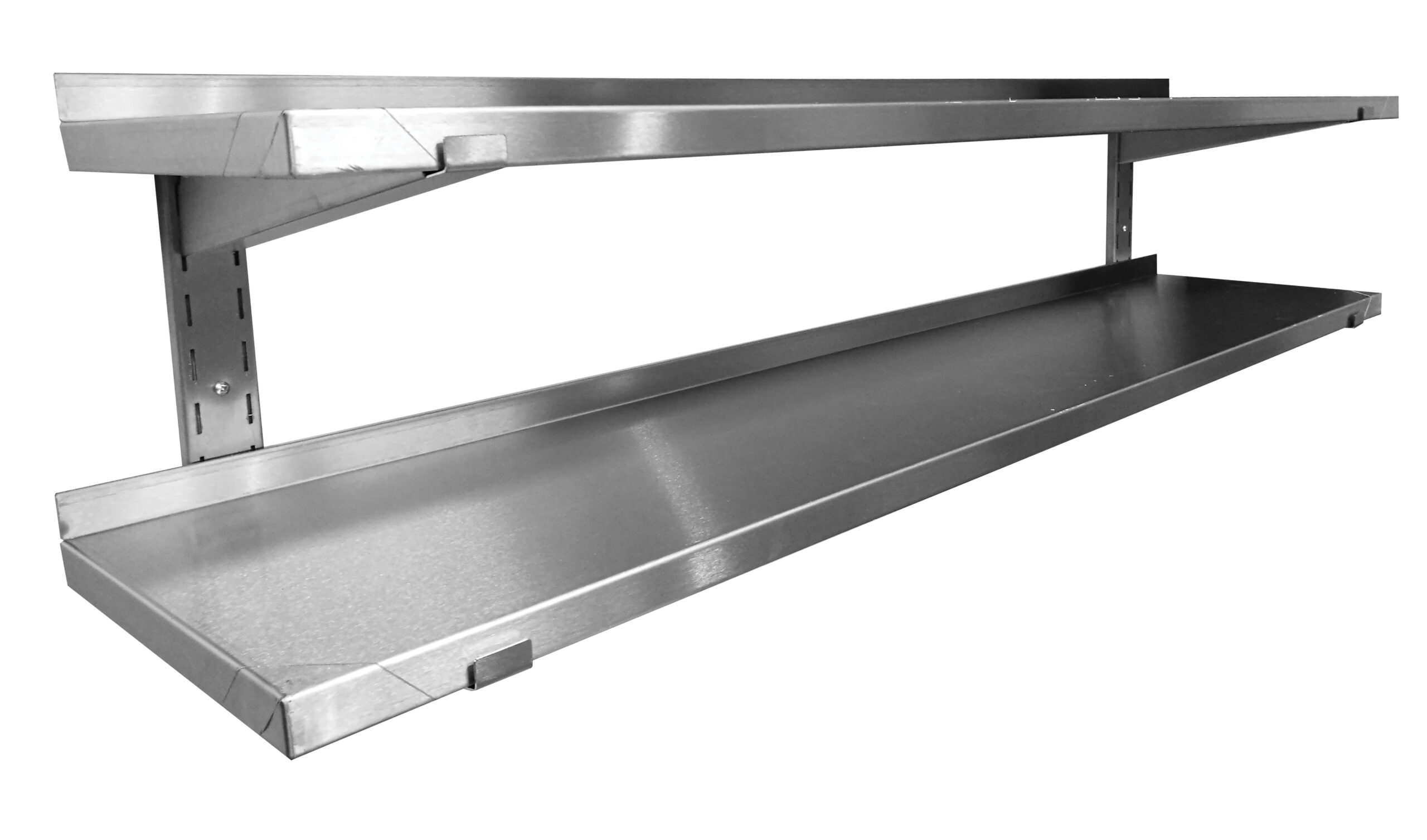 ETAGERE MURALE PLEINE, 2 NIVEAUX, INOX 304, REGLABLE SUR 2 CREMAILLERES H750 MM