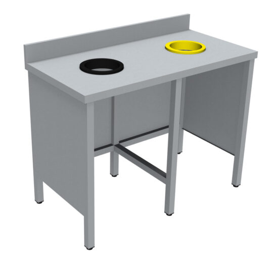 MEUBLE DE TRI INOX 304, SANS PORTE, SANS RAMPE A PLATEAUX, AVEC DOSSERET, 2 TVO: 1 N + 1 J