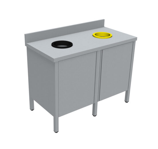 MEUBLE DE TRI INOX 304, 2 PORTES, SANS RAMPE A PLATEAUX, AVEC DOSSERET, 2 TVO: 1 N + 1 J