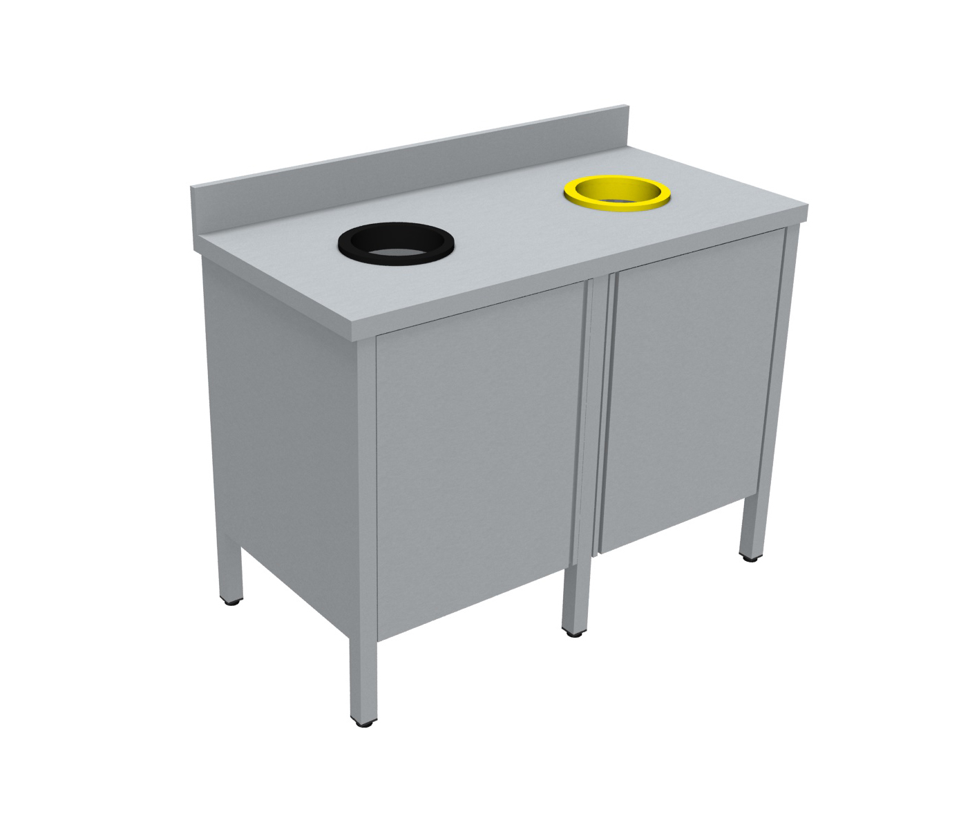 MEUBLE DE TRI INOX 304, 2 PORTES, SANS RAMPE A PLATEAUX, AVEC DOSSERET, 2 TVO: 1 N + 1 J
