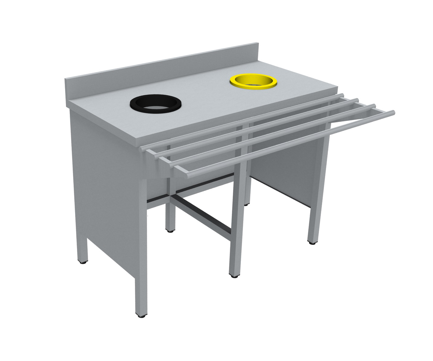MEUBLE DE TRI INOX 304, SANS PORTE, AVEC RAMPE A PLATEAUX, AVEC DOSSERET, 2 TVO: 1 N + 1 J