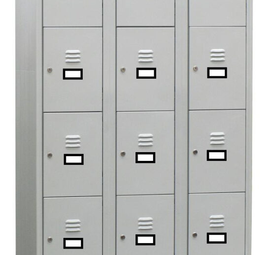 ARMOIRE VESTIAIRE MULTICASES, 3 COLONNES 12 CASES SUR PIEDS, FERMETURE A CLE, COULEUR GRIS RAL 7035