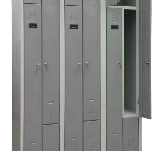ARMOIRE VESTIAIRE GAIN DE PLACE, TYPE L, 3 COLONNES DE 2 CASES L-400 MM, GRIS RAL 7035