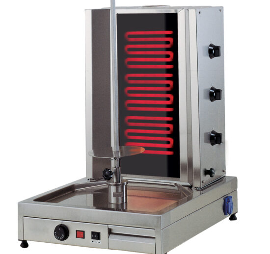 MACHINE A KEBAB ELECTRIQUE, 3 RADIANS INDEPENDANTS MOTEUR EN PARTIE INFERIEURE, CAP.40 KG DE VIANDE