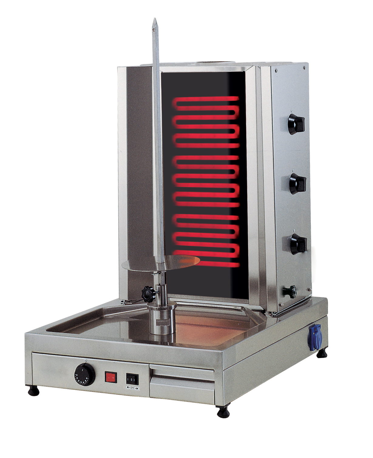 MACHINE A KEBAB ELECTRIQUE, 3 RADIANS INDEPENDANTS MOTEUR EN PARTIE INFERIEURE, CAP.40 KG DE VIANDE