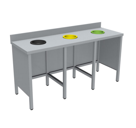 MEUBLE DE TRI INOX 304, SANS PORTE, SANS RAMPE A PLATEAUX, AVEC DOSSERET, 3 TVO : 1N+1J+1V