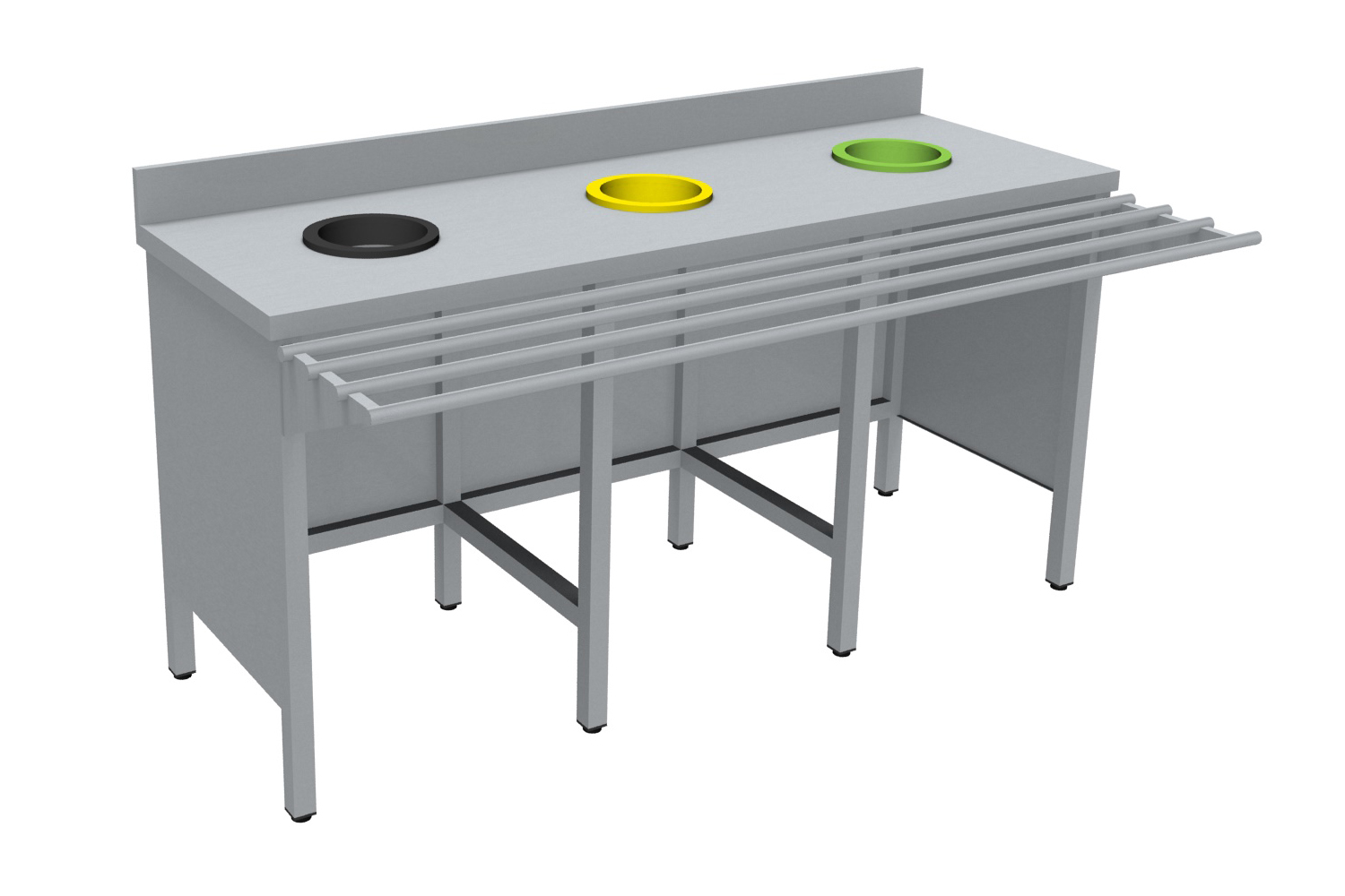 MEUBLE DE TRI INOX 304, SANS PORTE, AVEC RAMPE A PLATEAUX, AVEC DOSSERET, 3 TVO : 1N+1J+1V
