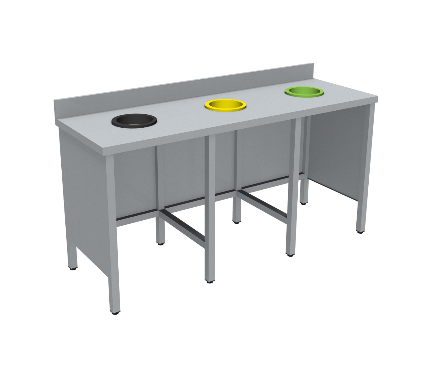 MEUBLE DE TRI INOX 304, SANS PORTE, SANS RAMPE A PLATEAUX, AVEC DOSSERET, 3 TVO : 1N+1J+1V