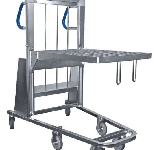DESSERTE EMBOITABLE A FOND AUTO-ELEVATEUR 6 ROUES D.125 MM, PLATEAU 800X600 MM