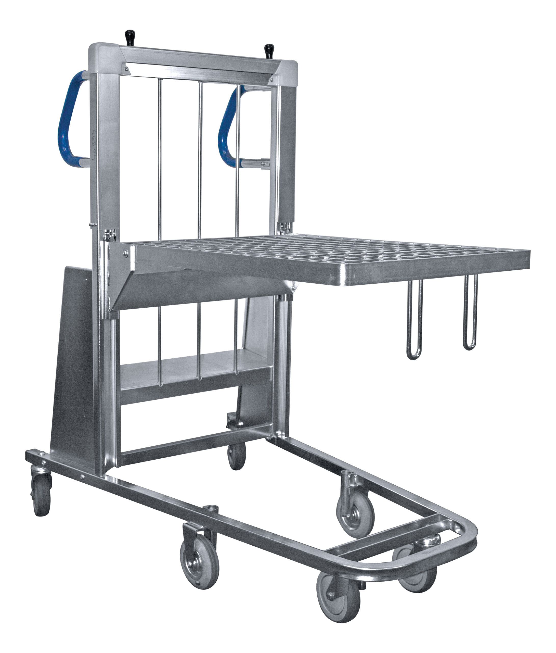 DESSERTE EMBOITABLE A FOND AUTO-ELEVATEUR 6 ROUES D.125 MM, PLATEAU 800X600 MM