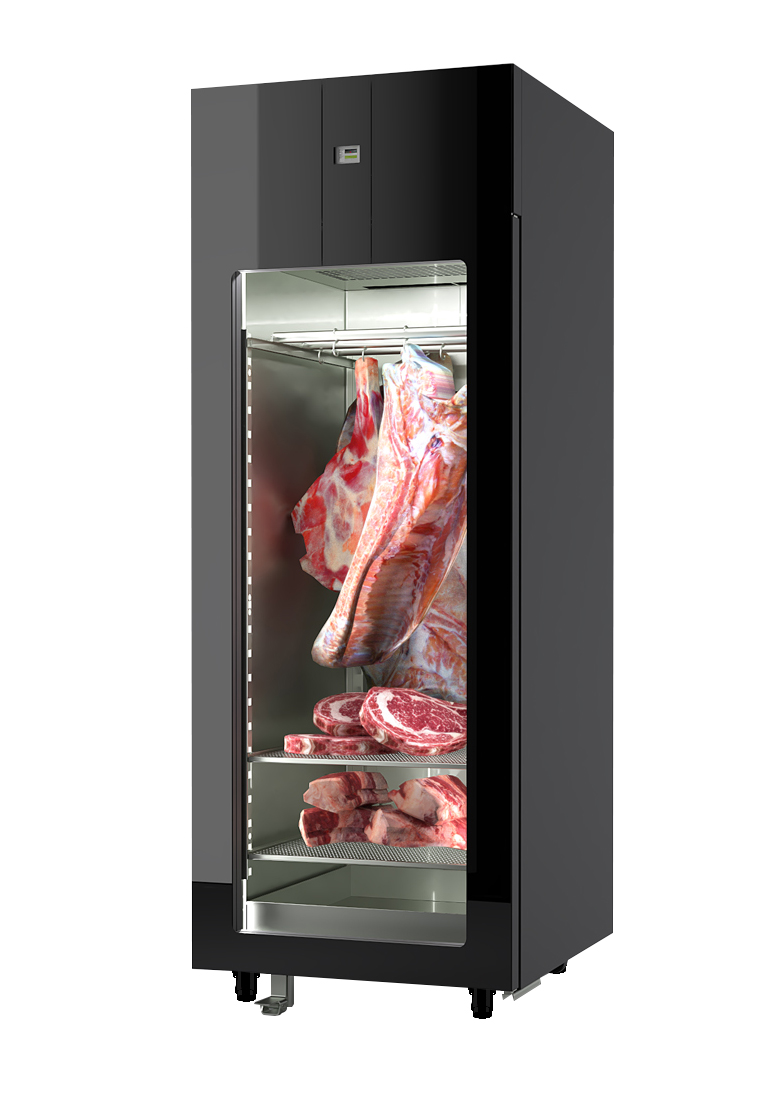 ARMOIRE REFRIGEREE DE MATURATION DE VIANDE 0/+4°C GAZ R290, P. VITREE, 2 NIV. DE STOCKAGE GN2/1