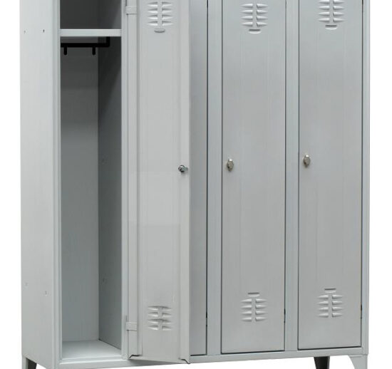 VESTIAIRE INDUSTRIE PROPRE ACIER SUR PIEDS, 4 CASES, COULEUR GRISE RAL7035