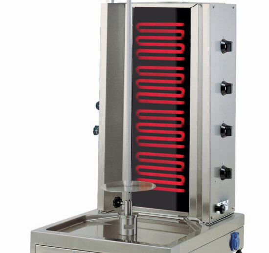 MACHINE A KEBAB ELECTRIQUE, 4 RADIANS INDEPENDANTS MOTEUR EN PARTIE INFERIEURE, CAP.80 KG DE VIANDE