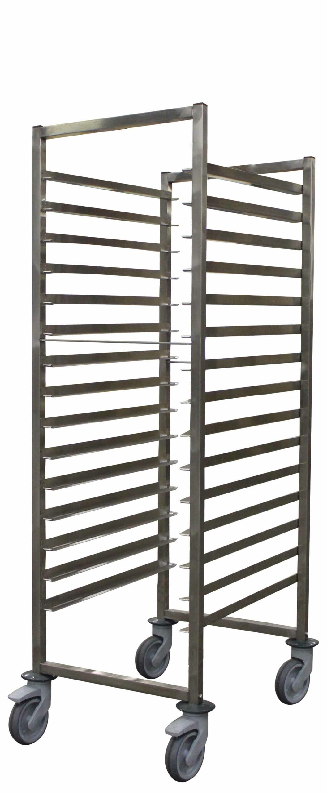 ECHELLE SOUDEE INOX A GLISSIERES 600X400 MM ENTREE 600-10 NIV.ROUES D.125MM CHAPE POLY AVEC FREINS