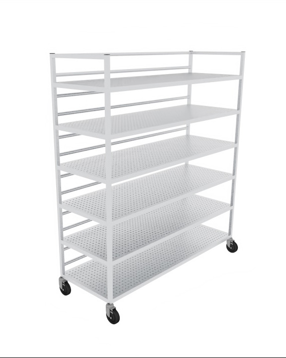 CASIER A BATTERIE 6 NIVEAUX TYPE RESSUAGE 6 PLATEAUX PERFORES, 4 ROULETTES DT 2AF