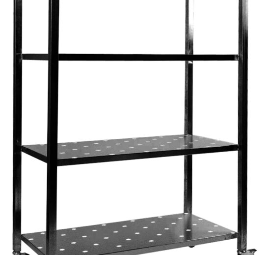 CHARIOT DE REMBALLE 4 NIVEAUX PERFORES STRUCTURE TUBE 25X25 4 ROULETTES D.125MM DONT 2 AF