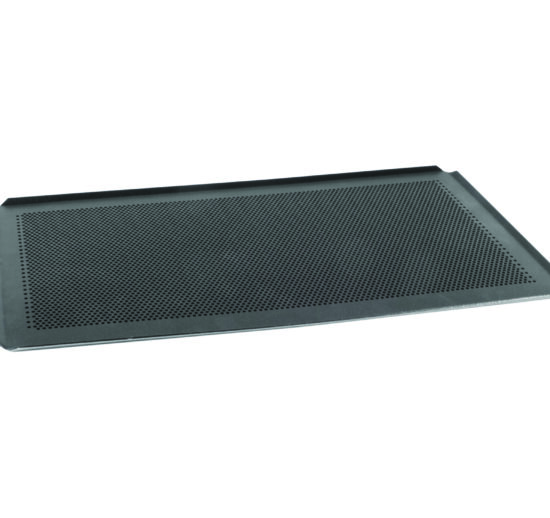PLAQUE DE CUISSON ALU PERFOREE TEFLONNEE FORMAT GN1/1, EPAISSEUR 20/10, ANGLES A 45°