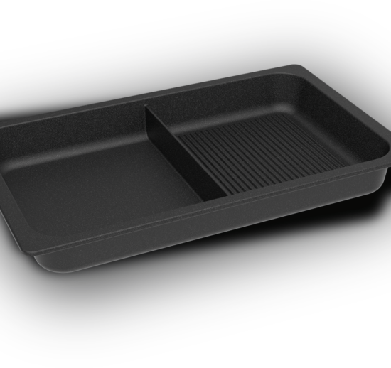 PLAQUE DE CUISSON ALU TEFLONNEE, FOND NERVURE 1/2 LISSE - FORMAT GN1/1, PROFONDEUR 55 MM