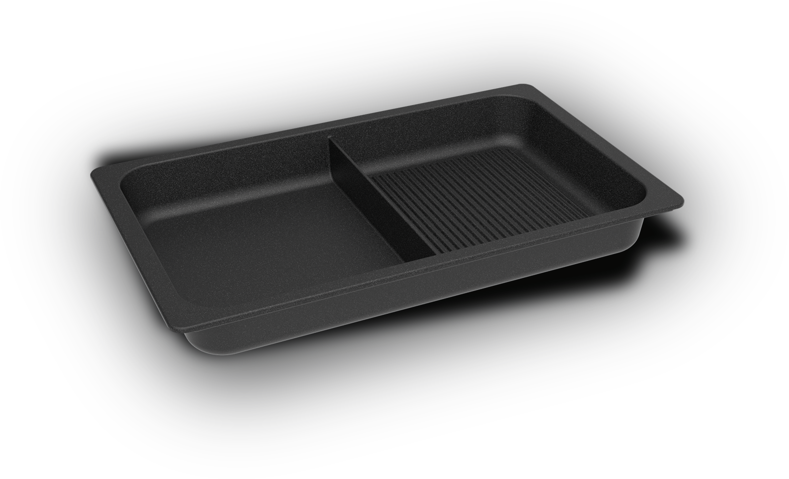 PLAQUE DE CUISSON ALU TEFLONNEE, FOND NERVURE 1/2 LISSE - FORMAT GN1/1, PROFONDEUR 55 MM