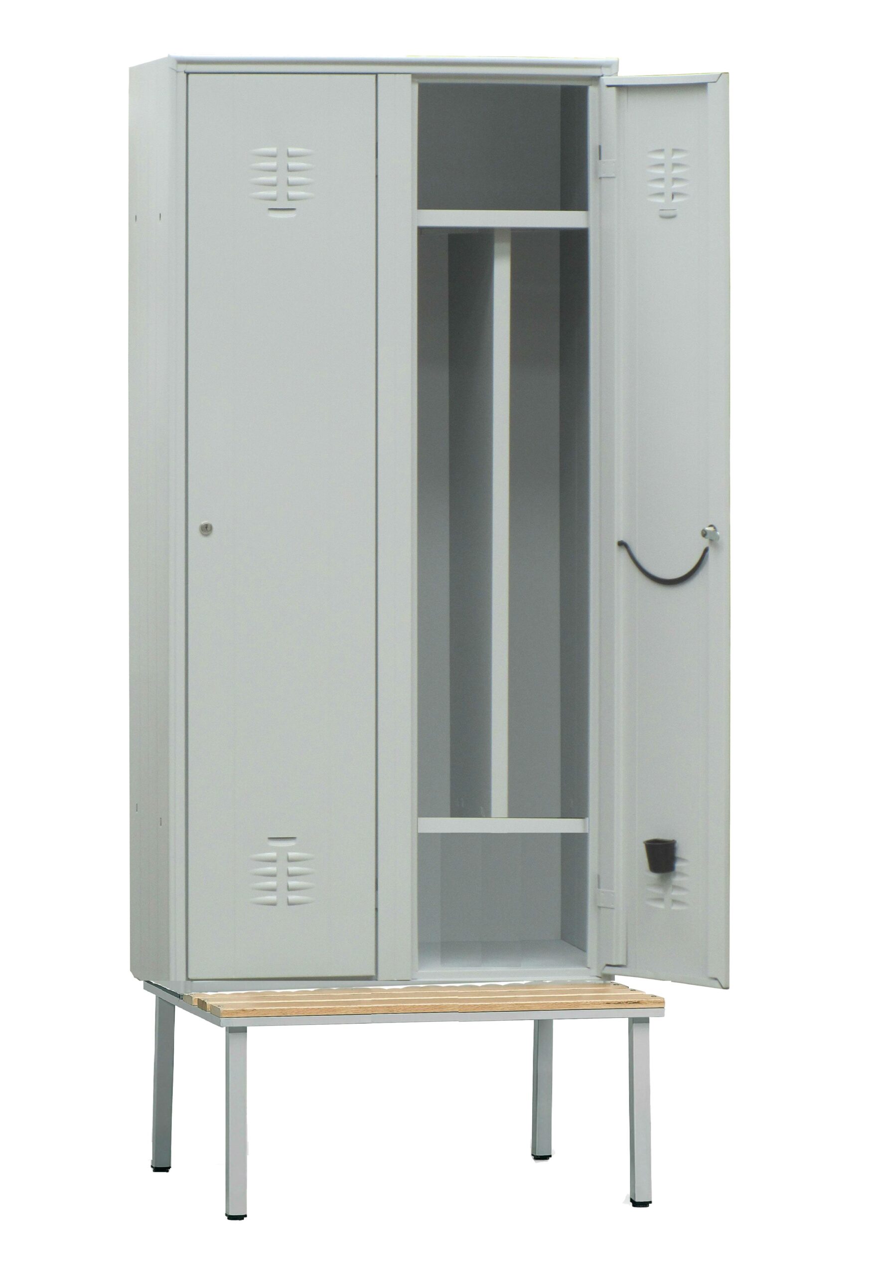VESTIAIRE INDUSTRIE SALISSANTE ACIER SUR BANC DESSUS BOIS, 2 CASES, COULEUR GRIS RAL 7035