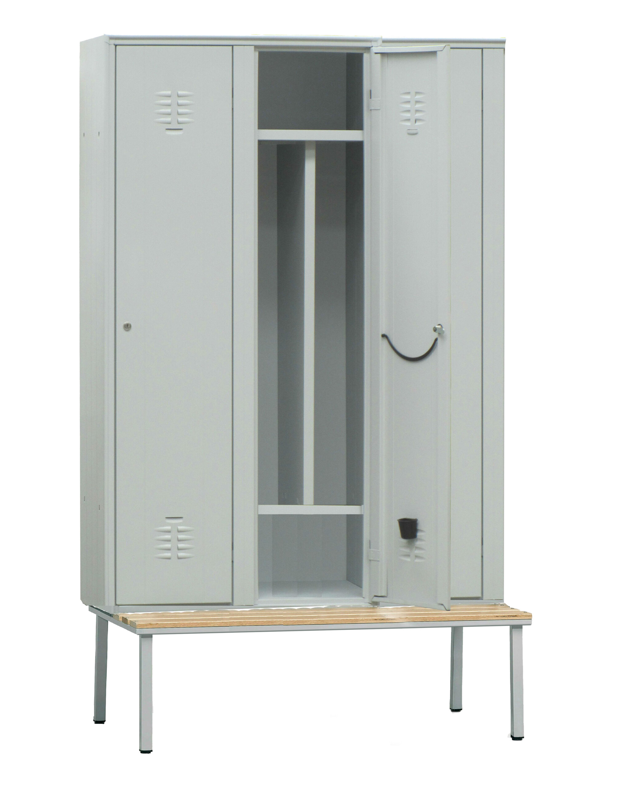 VESTIAIRE INDUSTRIE SALISSANTE ACIER SUR BANC DESSUS BOIS, 3 CASES, COULEUR GRIS RAL 7035