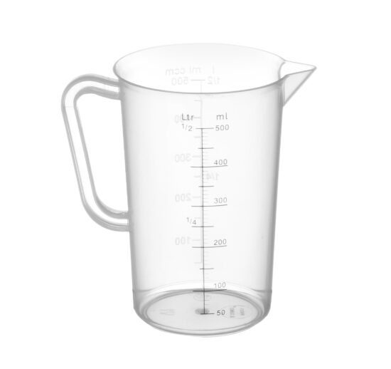 POT MESUREUR EN POLYPROPYLENE TRANSLUCIDE AVEC GRADUATIONS, JUSQU'A 100°C