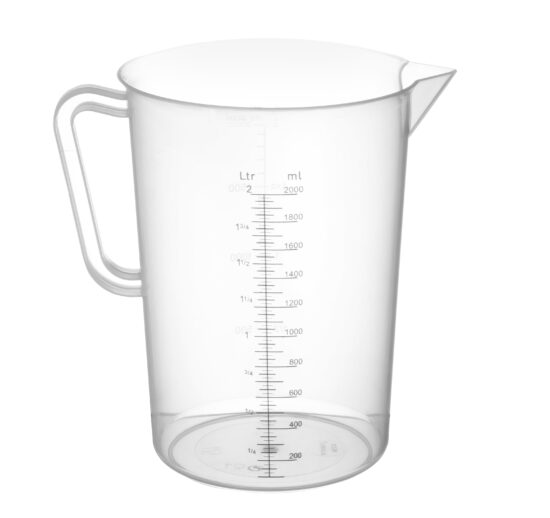 POT MESUREUR EN POLYPROPYLENE TRANSLUCIDE AVEC GRADUATIONS, JUSQU'A 100°C