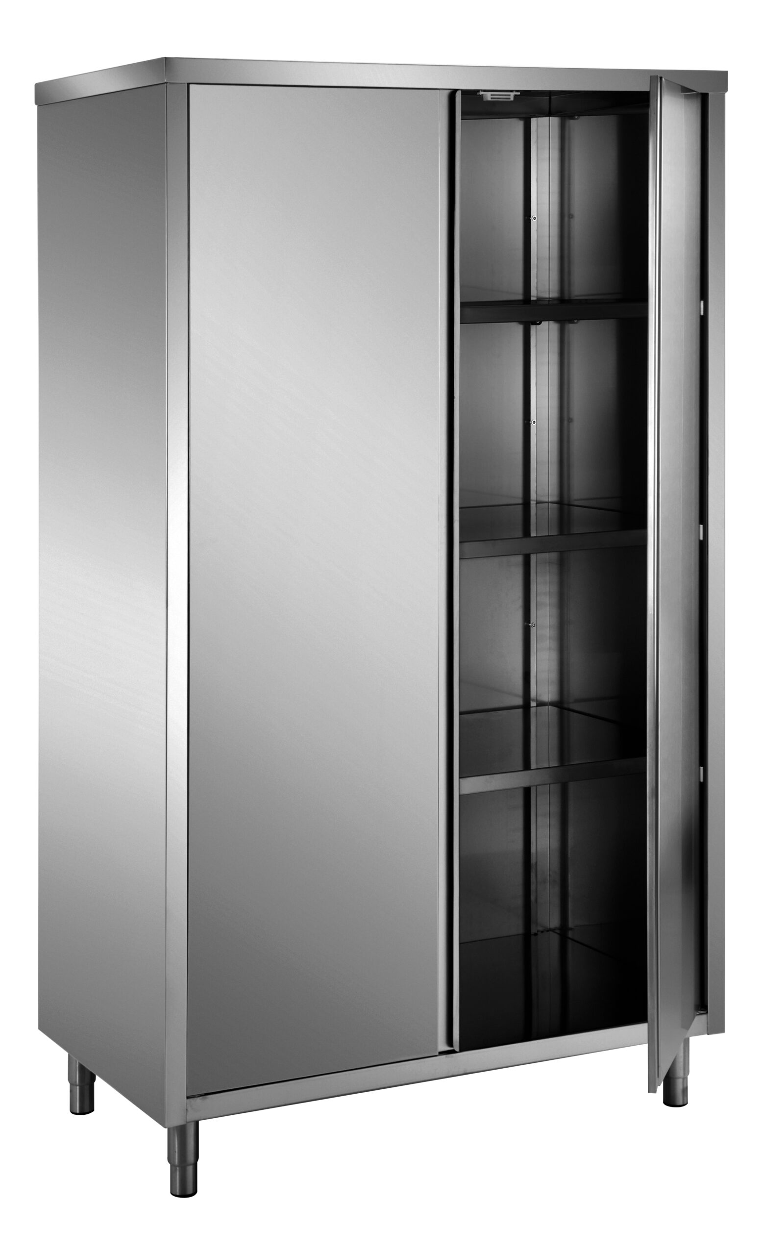 ARMOIRE HAUTE INOX 304, TOIT PLAT, 2 PORTES BATTANTES DOUBLEES, 3 ETAGERES REGLABLES