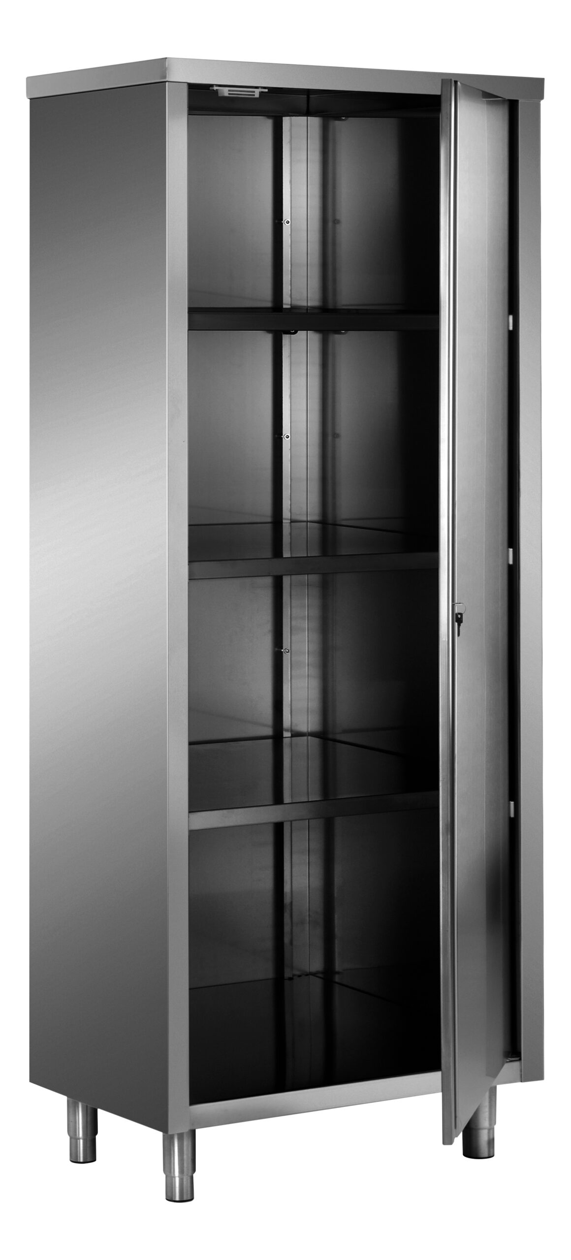 ARMOIRE HAUTE INOX 304, TOIT PLAT, 1 PORTE BATTANTE DOUBLEE, 3 ETAGERES REGLABLES