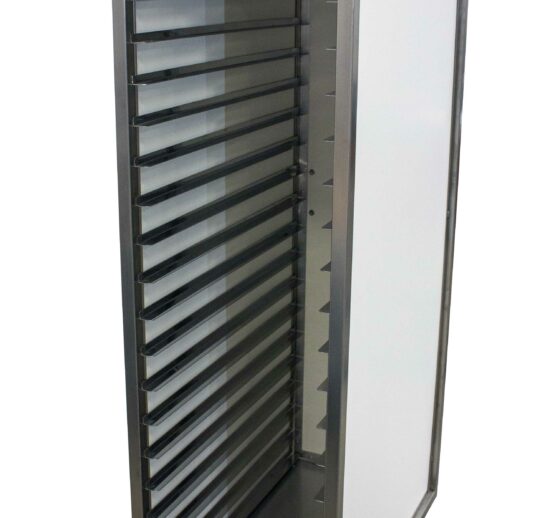ARMOIRE PARISIEN INOX 304, SUR ROULETTES INOX D.100MM, 20 ETAGES, CORNIERES EP. 1.2 MM