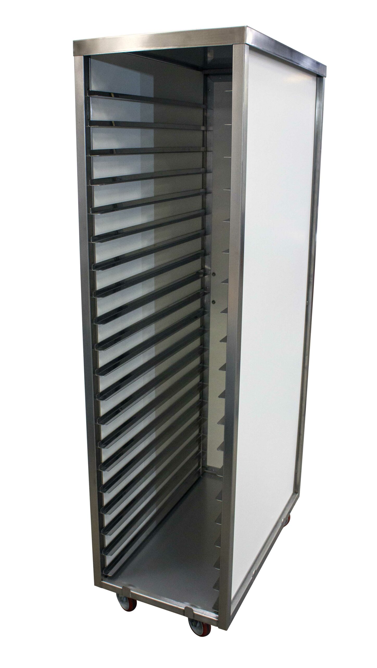 ARMOIRE PARISIEN INOX 304, SUR ROULETTES INOX D.100MM, 20 ETAGES, CORNIERES EP. 1.2 MM