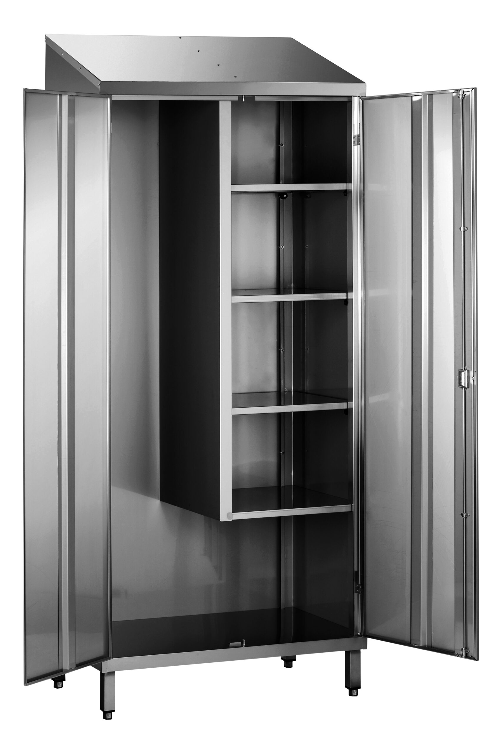 ARMOIRE BALAIS INOX 2 PORTES 1 COTE 3 ETAGERES REGLABLES + 1 FIXE