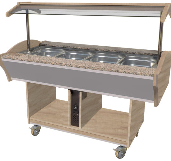 BUFFET BAIN-MARIE CENTRAL CHAUFFANT, +30/+90°C, CUVE 4GN1/1-150, PORTE-ASSIETTES GRANIT